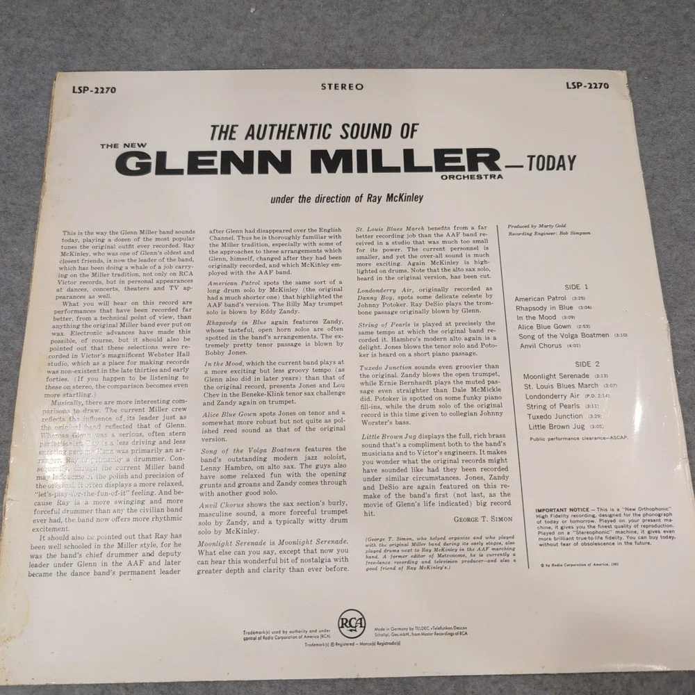 The Authentic Sound of the New Glenn Miller Orchestra Today Vinyl LP LSP-2270 - Picture 2 of 6